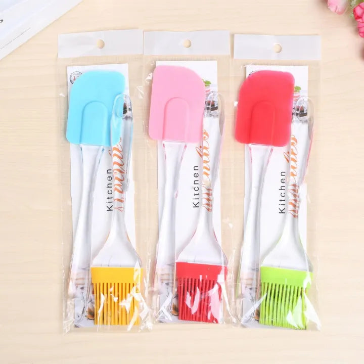 New Pack of 2 - Spatula & BBQ Oil Brush - Silicone Acrylic Transparent Spatula - Silicone Acrylic Transparent Brus
