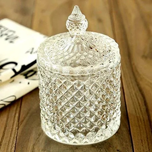 Delisoga Glass Candy Jar 350ml Airtight Kitchen Storage Container with Diamond Cut Design