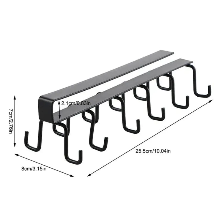 Under Cabinet Cup Holder Rack with 10 Hooks – Space Saving Metal Organizer for Kitchen