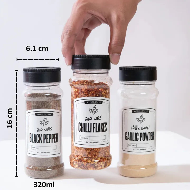 320ml Clear Spice Jars with Airtight Screw Cap Food Grade Plastic Set, kitchen jar, pantry jar