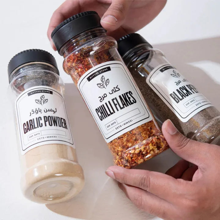320ml Clear Spice Jars with Airtight Screw Cap Food Grade Plastic Set, kitchen jar, pantry jar