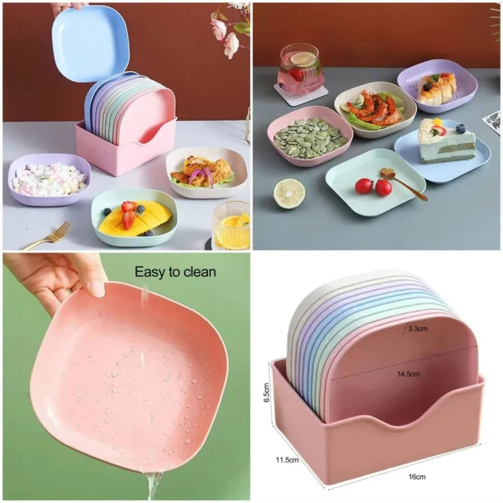 Pack Of 10 Plates With Holder, Unique Multipurpose Portable Dishes Multicolor For Home Kitchen And Party Decoration & Organizer | 10pcs Dishes With Stand – High Quality