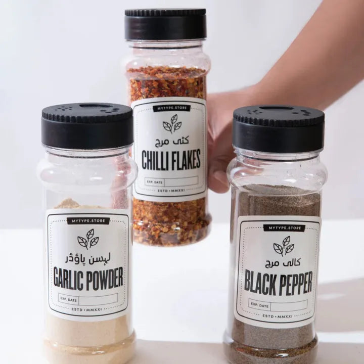 320ml Clear Spice Jars with Airtight Screw Cap Food Grade Plastic Set, kitchen jar, pantry jar