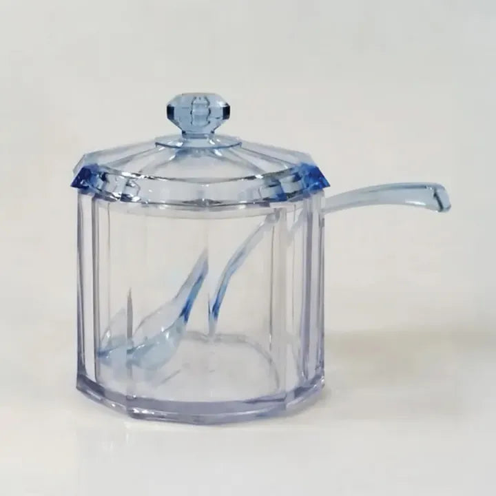 Crystal Glass Sugar Pot with Spoon Diamond Design 300ml Storage Jar