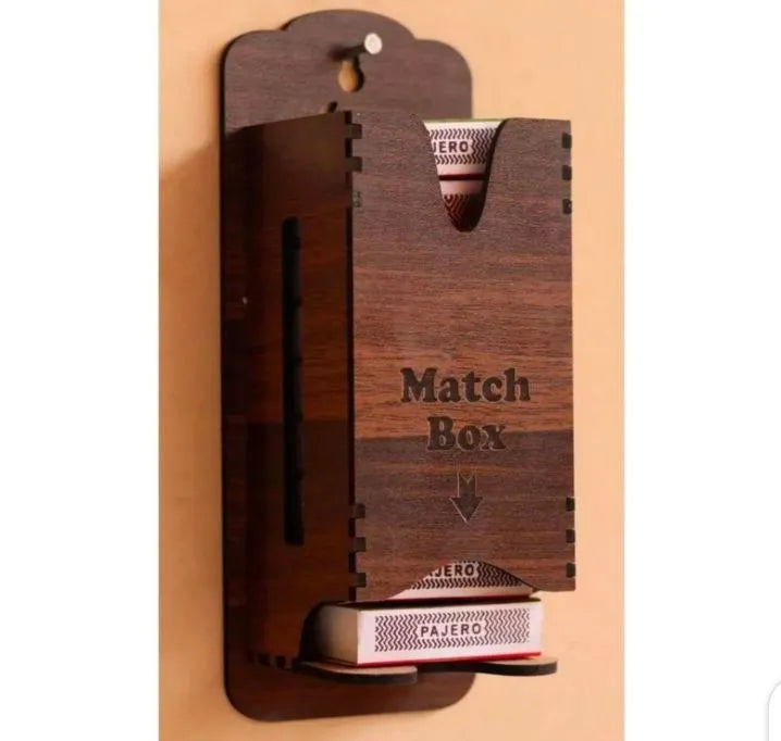 Wooden Match Box Holder Wall-Mounted Storage - Stylish Kitchen Match Organizer
