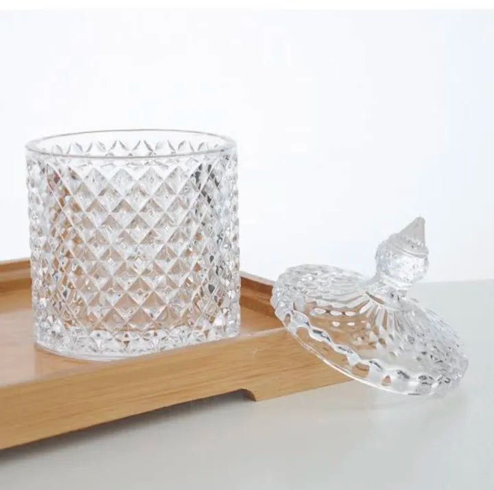 Delisoga Glass Candy Jar 350ml Airtight Kitchen Storage Container with Diamond Cut Design