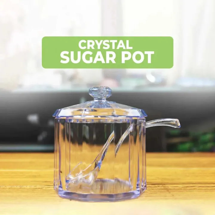 Crystal Glass Sugar Pot with Spoon Diamond Design 300ml Storage Jar