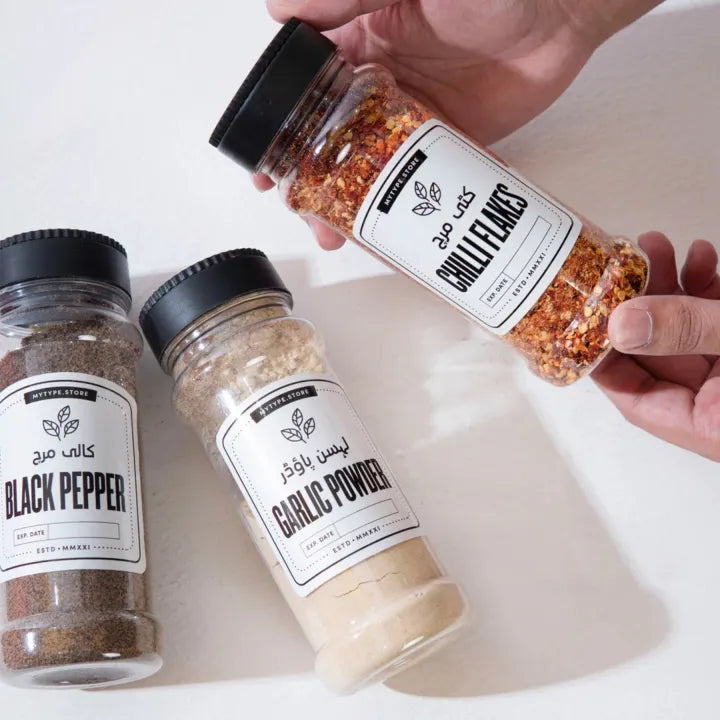 320ml Clear Spice Jars with Airtight Screw Cap Food Grade Plastic Set, kitchen jar, pantry jar